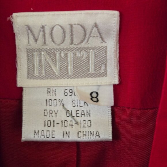 Moda International 100% Silk Red Double-Breasted Long Line Blazer Size 8 - Picture 3 of 3